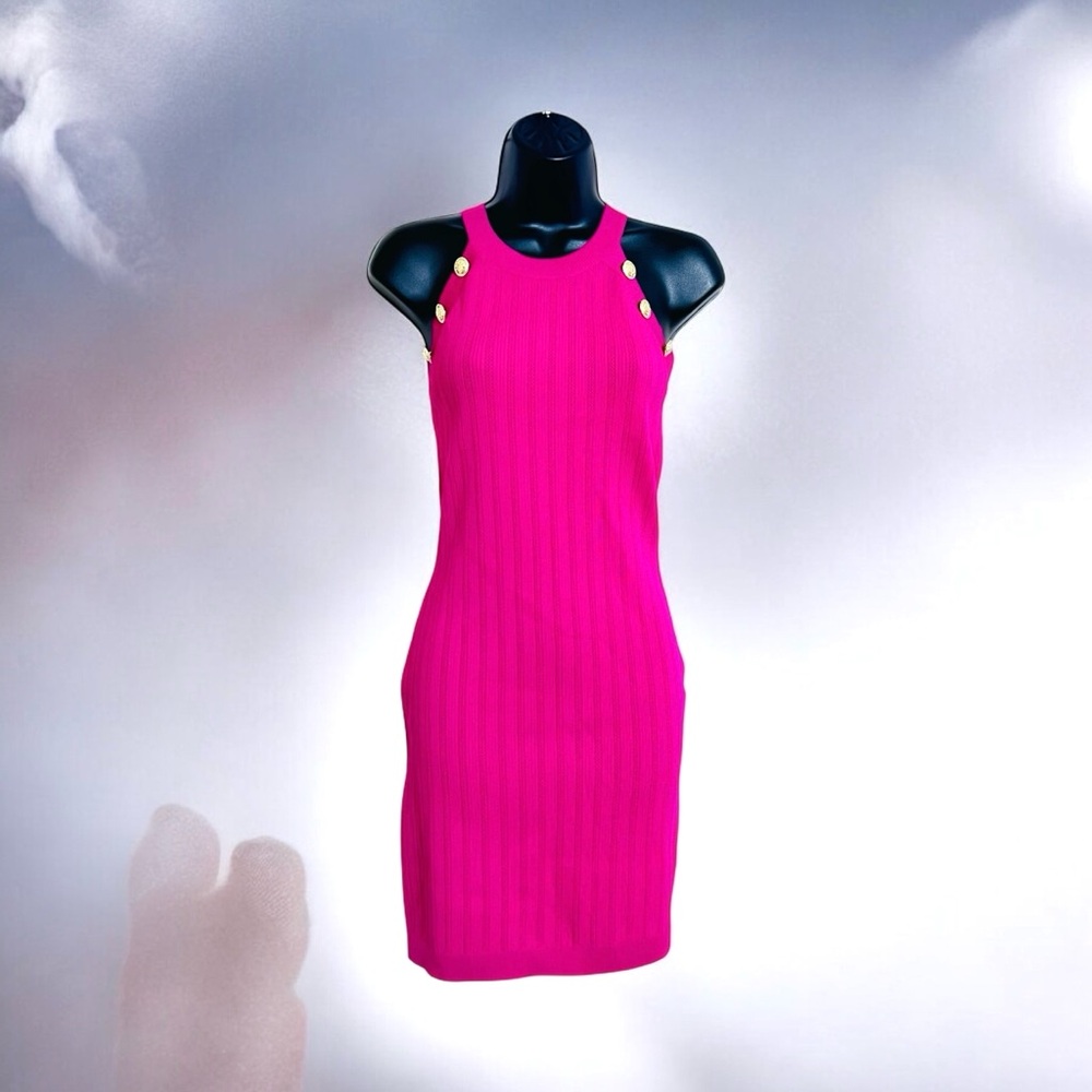 Sincerely Jules Pullover Sleeveless Bodycone Midi‎ Dress Gold Accent Buttons